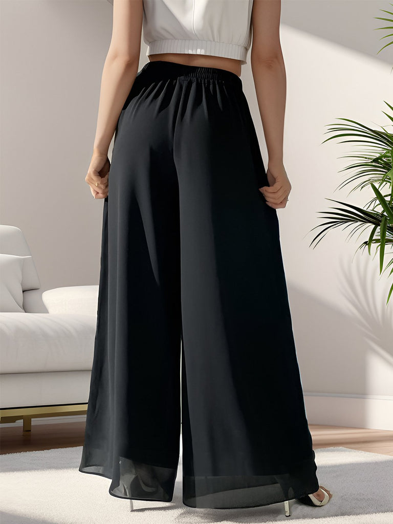 Y2K Solid Chiffon Elastic Waist Wide Leg Pants
