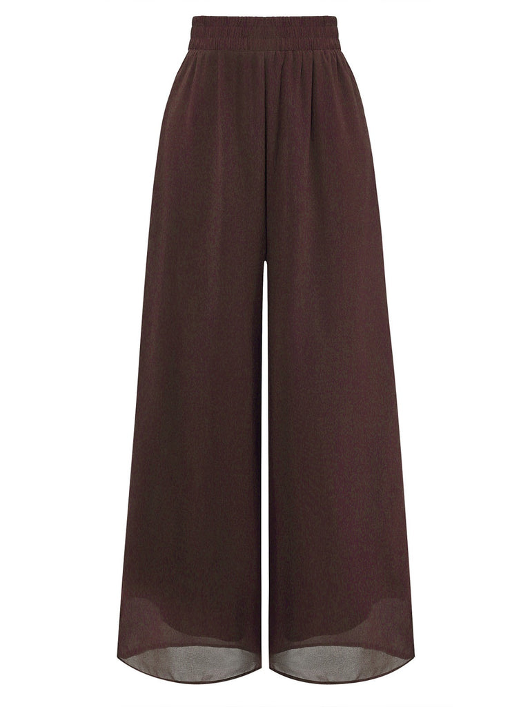 Y2K Solid Chiffon Elastic Waist Wide Leg Pants