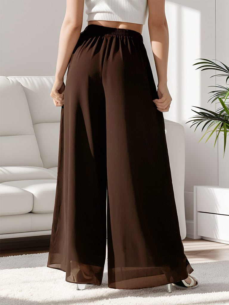 Y2K Solid Chiffon Elastic Waist Wide Leg Pants