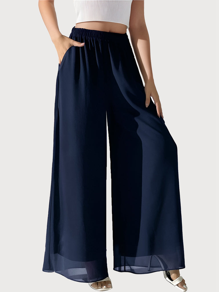 Y2K Solid Chiffon Elastic Waist Wide Leg Pants