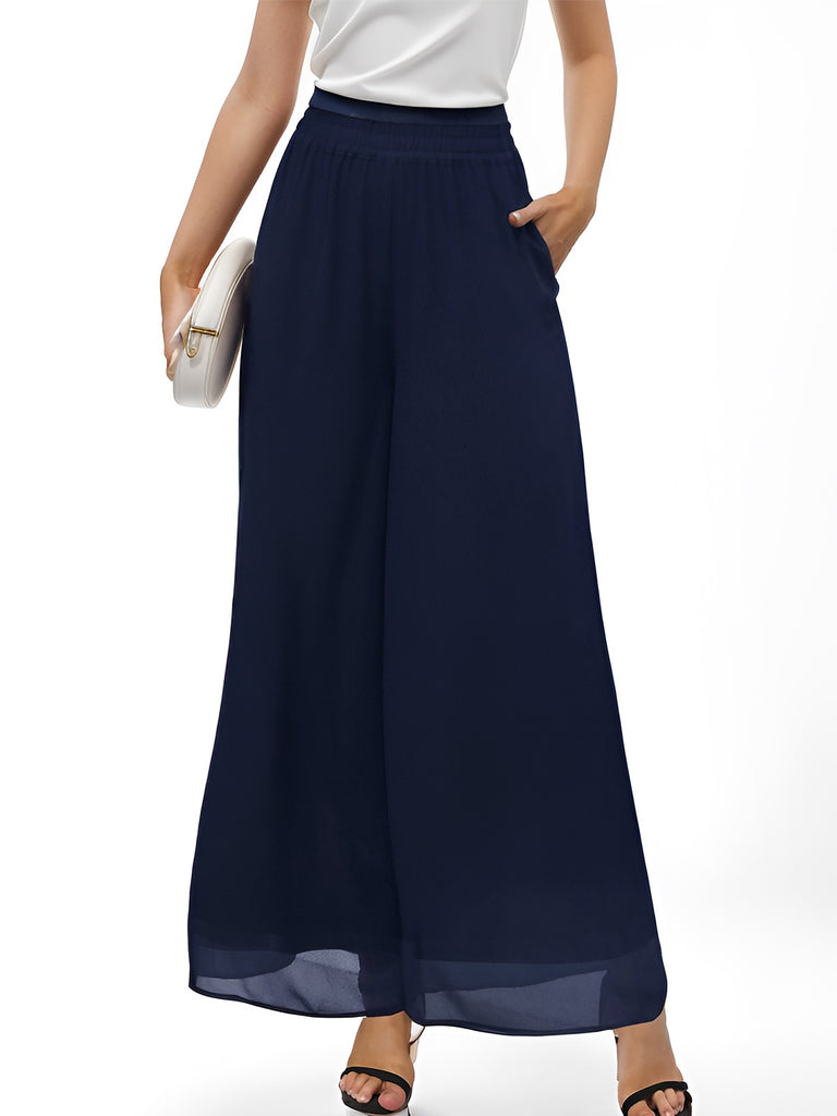 Y2K Solid Chiffon Elastic Waist Wide Leg Pants