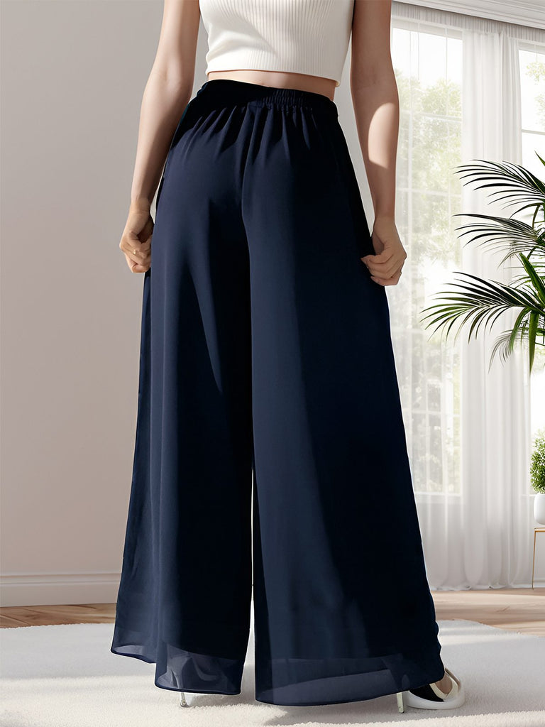 Y2K Solid Chiffon Elastic Waist Wide Leg Pants