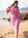 Pink 1980s Square-Neck Long-Sleeve Ribbed Knit Maxi Dress