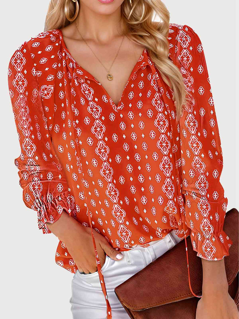 1970s Boho V-Neck Lantern Sleeve Blouse