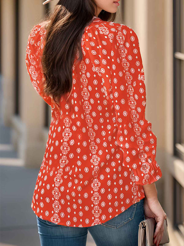 1970s Boho V-Neck Lantern Sleeve Blouse