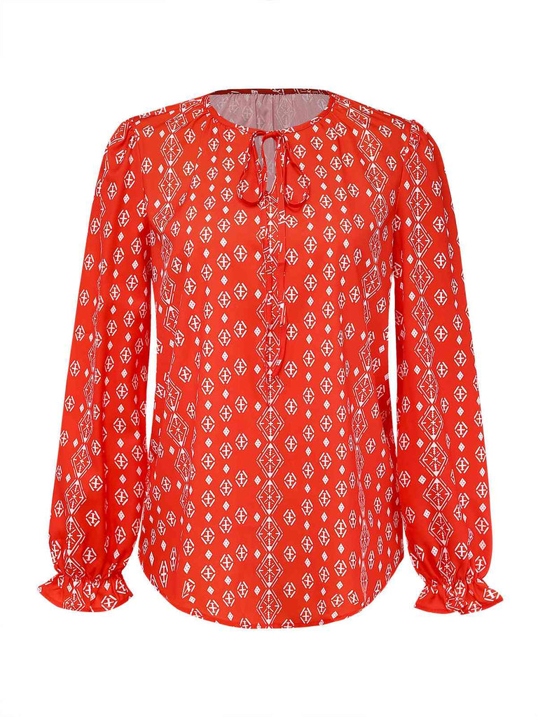 1970s Boho V-Neck Lantern Sleeve Blouse