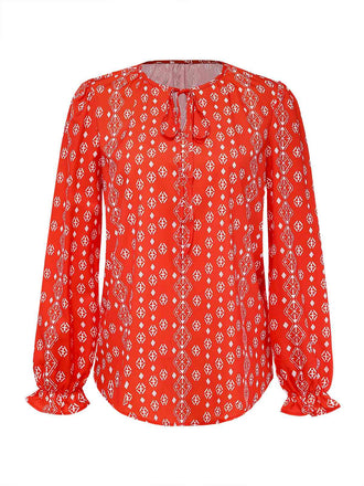 1970s Boho V-Neck Lantern Sleeve Blouse