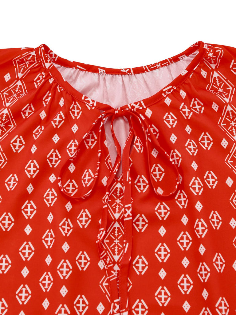 1970s Boho V-Neck Lantern Sleeve Blouse