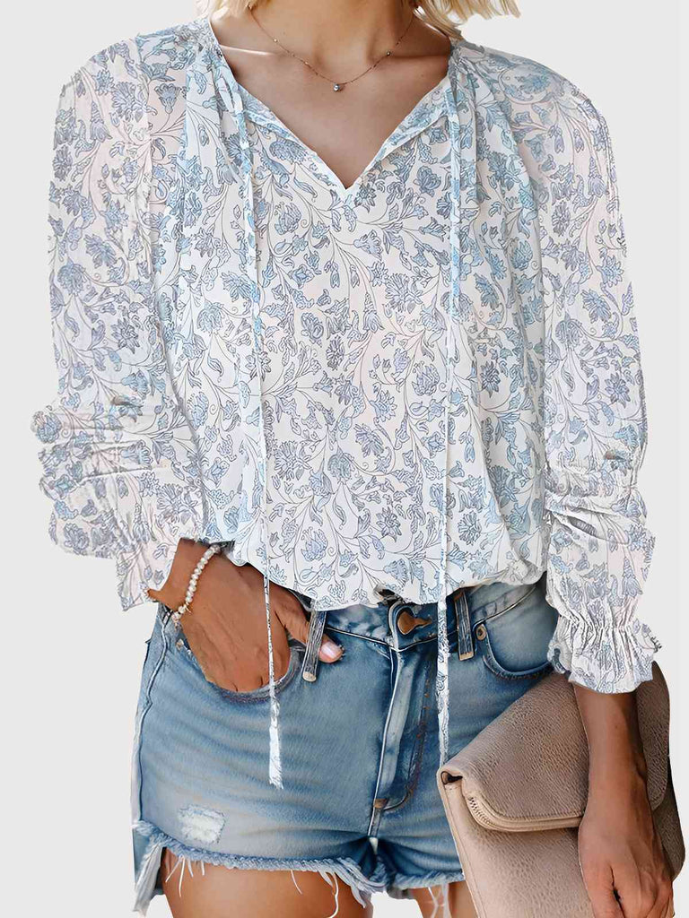 1970s Boho V-Neck Lantern Sleeve Blouse