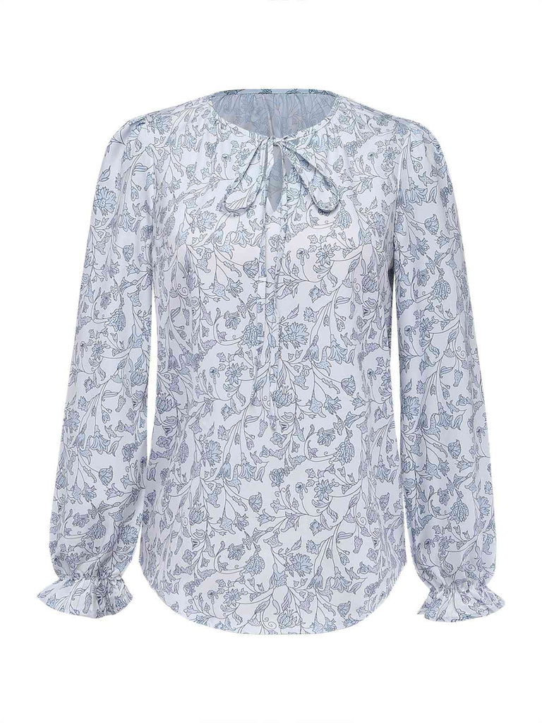 1970s Boho V-Neck Lantern Sleeve Blouse