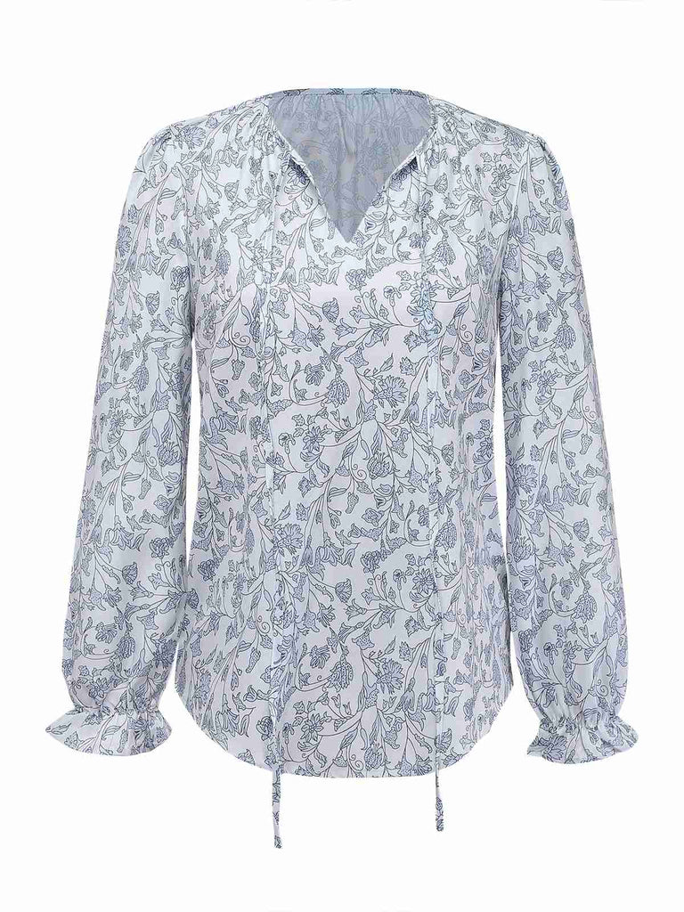 1970s Boho V-Neck Lantern Sleeve Blouse