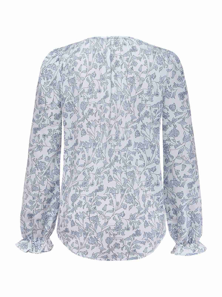 1970s Boho V-Neck Lantern Sleeve Blouse