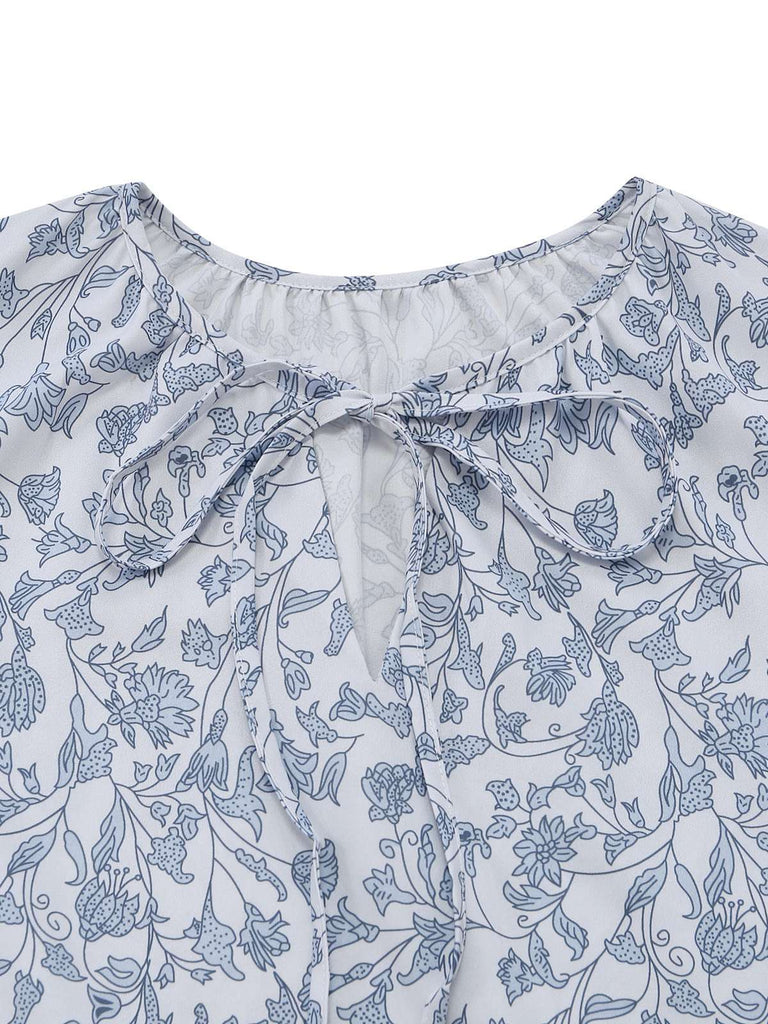 1970s Boho V-Neck Lantern Sleeve Blouse