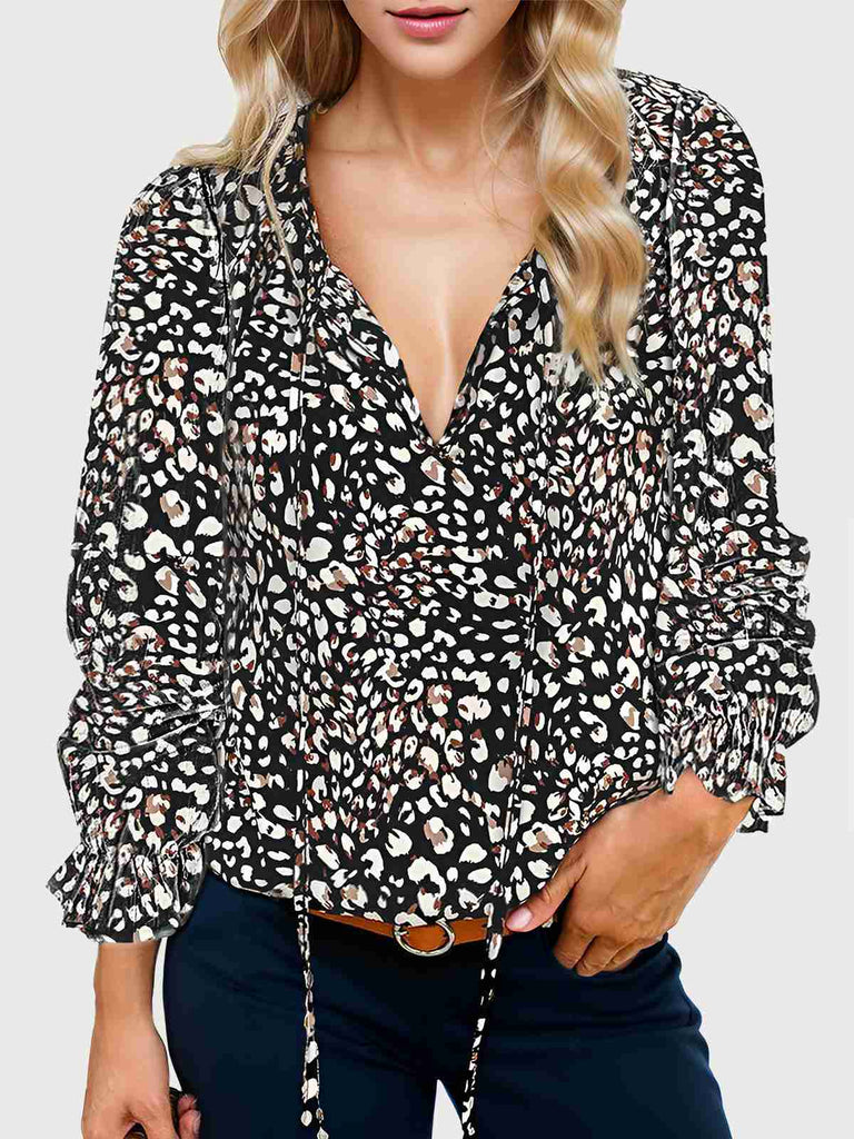 1970s Boho V-Neck Lantern Sleeve Blouse