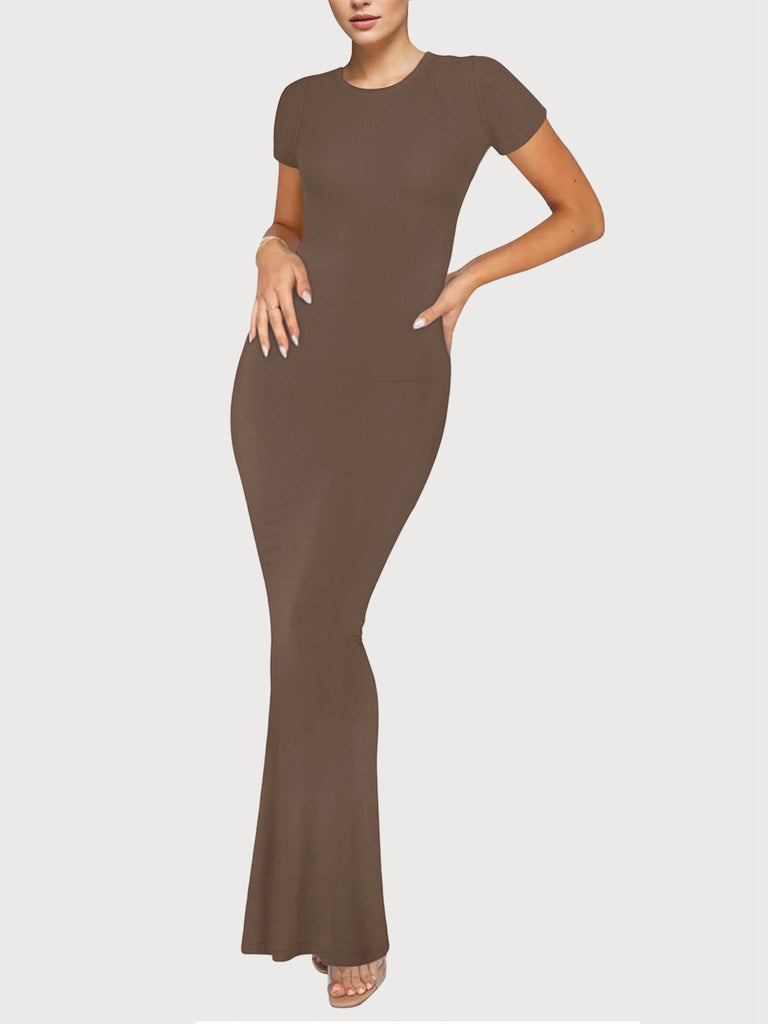 Y2K Solid Round Neck Long Bodycon Dress