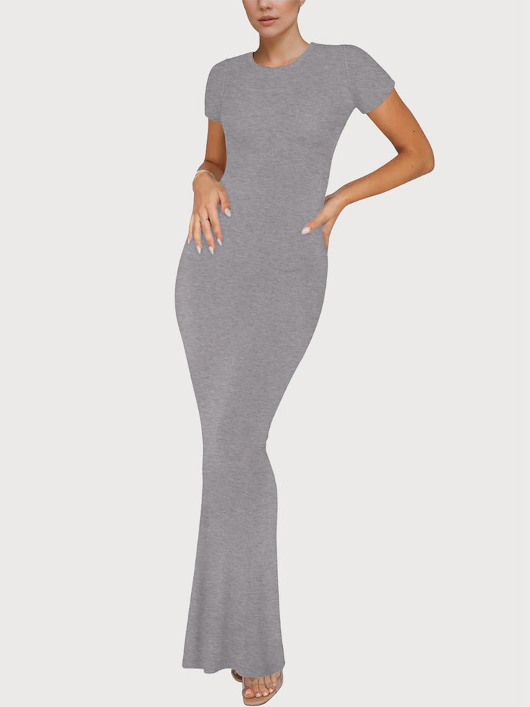 Y2K Solid Round Neck Long Bodycon Dress