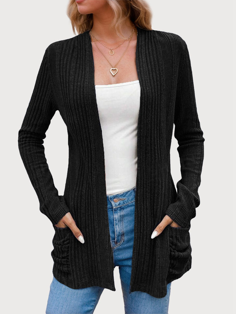 Y2K Solid Knit Long Sleeve Cardigan