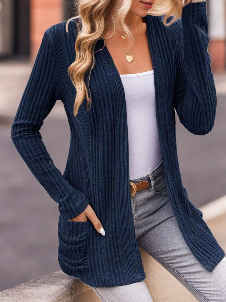 Y2K Solid Knit Long Sleeve Cardigan