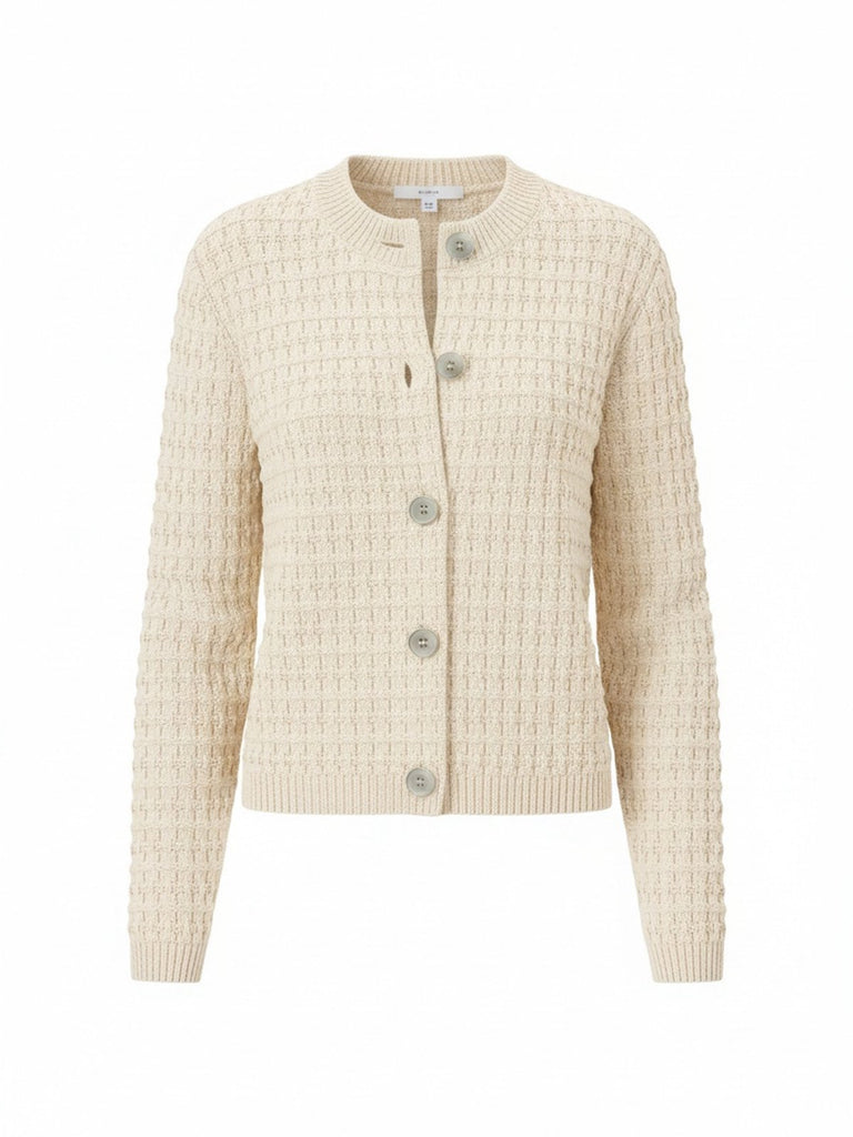 1940s Round Neck Long Sleeve Faux-Woolen Cardigan