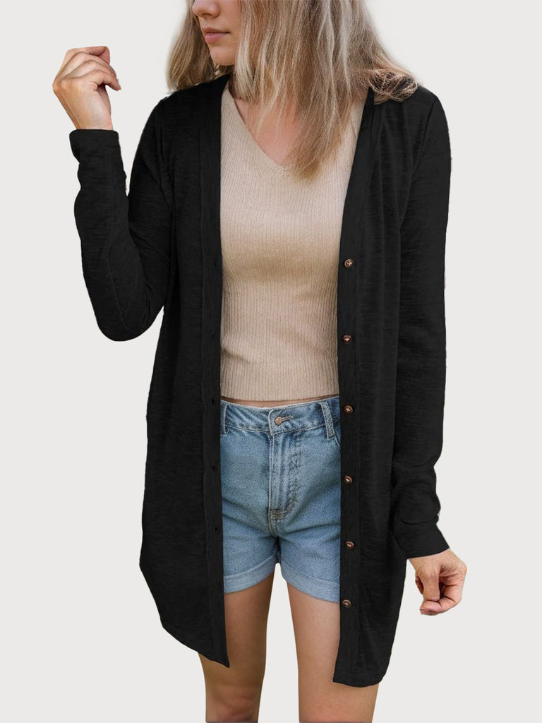 Y2K Solid Long Sleeve Front Button Cardigan