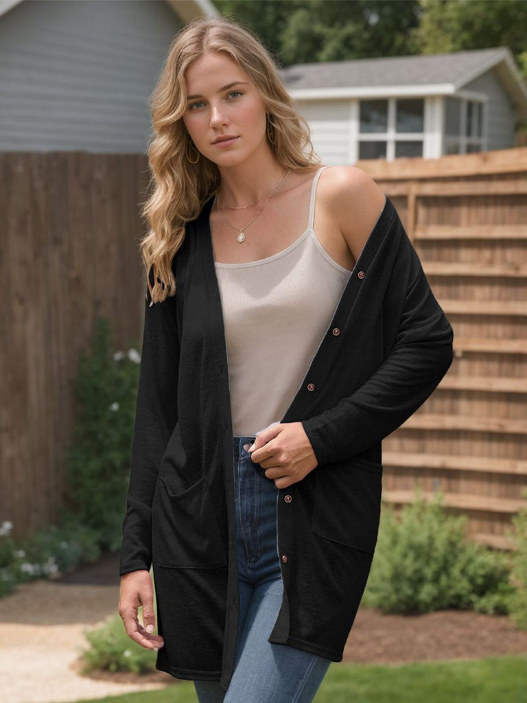 Y2K Solid Long Sleeve Front Button Cardigan