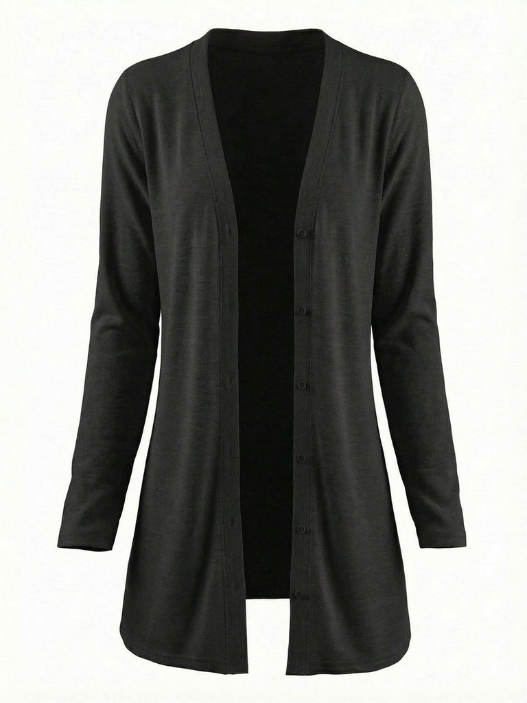Y2K Solid Long Sleeve Front Button Cardigan