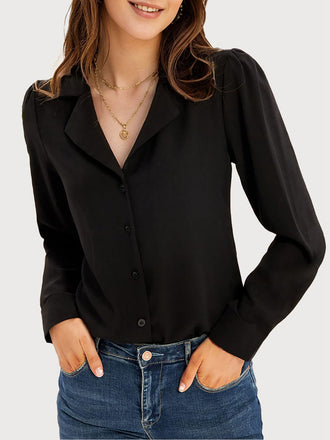 Black 1980s Lapel Long Sleeve Blouse