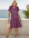 Purple 1970s Wrinkle V-neck Short Sleeve Dress
