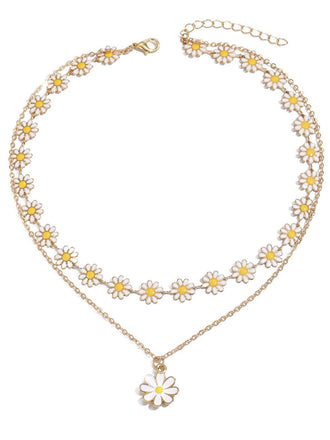 Daisy Flower Pendant Layered Necklace - vintage accessory, retro jewelry, classic style for vintage lovers