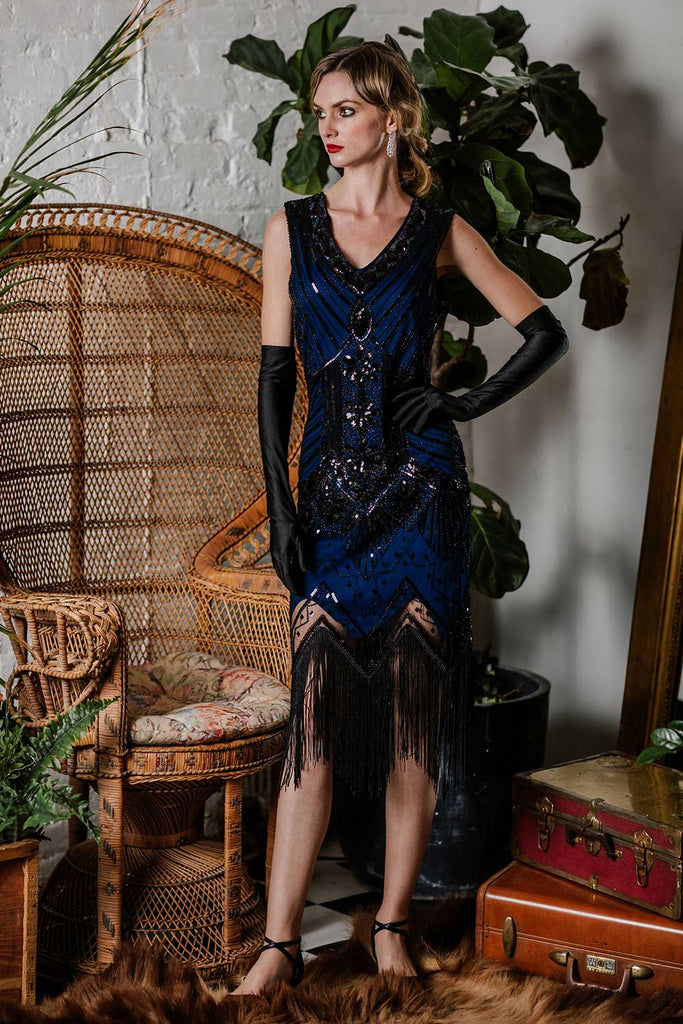 Dark 1920s Sequined Flapper Dress, classic 1920s style elegant retro fashion - Image 11