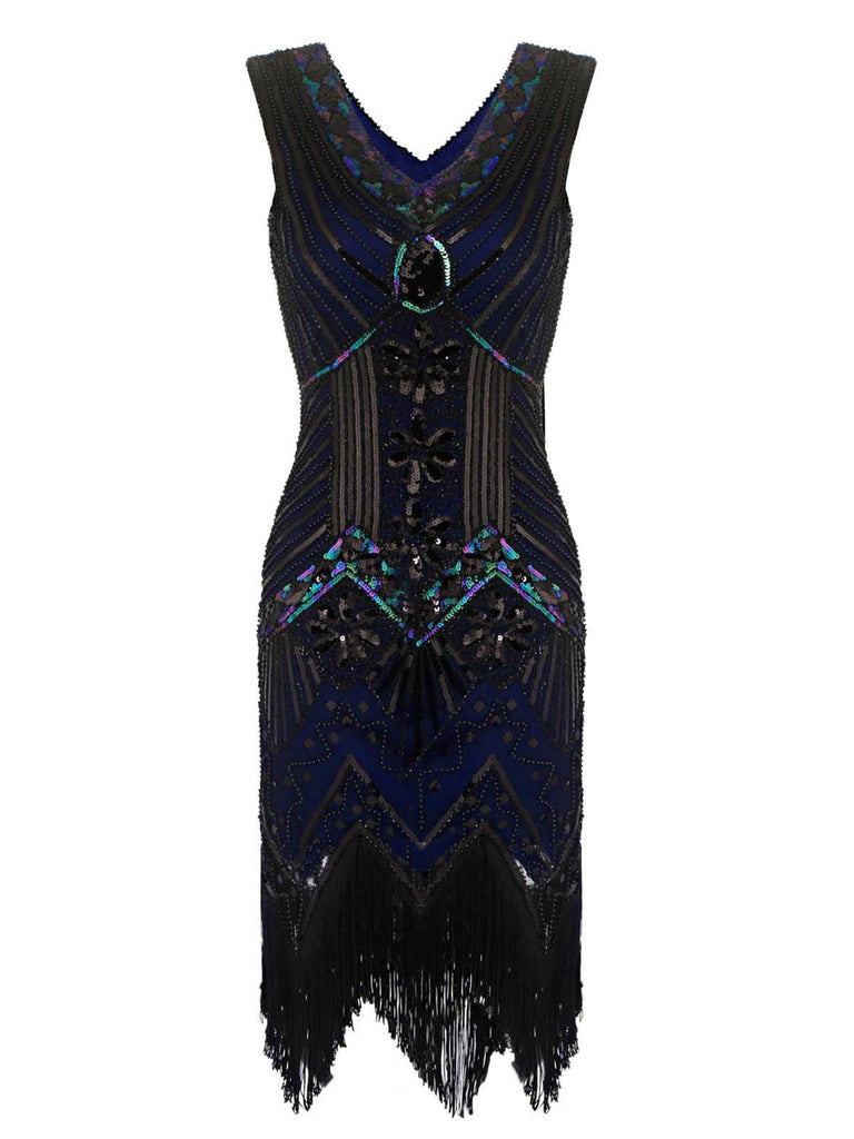 Dark 1920s Sequined Flapper Dress, classic 1920s style elegant retro fashion - Image 12