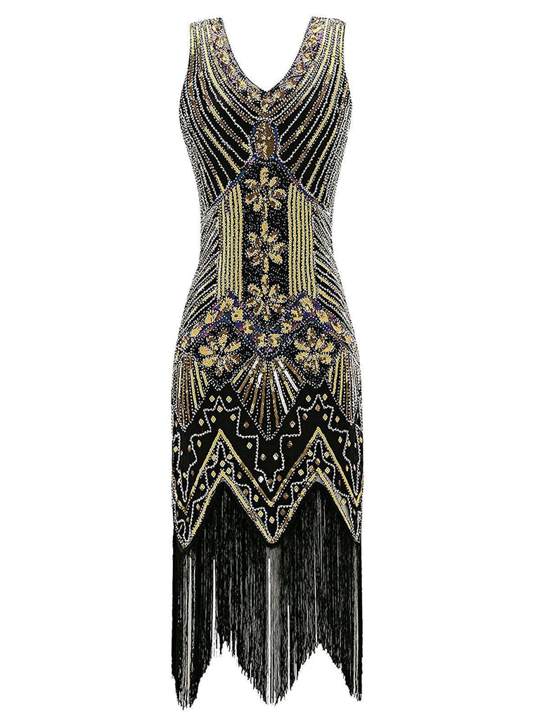 Dark 1920s Sequined Flapper Dress, classic 1920s style elegant retro fashion - Image 15
