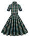 She slips into this Dark Army Green 1950s Lapel Plaid Dress and suddenly it's a 1950s daydream