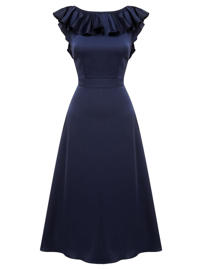 Dark Blue 1930s Flounce Sleeve Cowl Neck Trumpet Dress | Retro Stage Dark Blue 1930s Flounce Sleeve Cowl Neck Trumpet Dress | Retro Stage