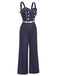 Dark Blue 1930s Polka Dots Straps Jumpsuit, vintage romper, retro jumpsuit - perfect for women who love vintage and retro fashion