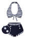 Dark Blue 1930s Stripes Halter Buttons Swimsuit, vintage swimsuit, pin-up swimwear - perfect for women who love vintage and retro fashion