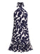 Dark Blue 1940s Backless Halter Floral Dress, vintage dress, retro fashion, floral print - perfect for women who love vintage and retro fashion