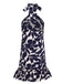 Dark Blue 1940s Backless Halter Floral Dress, vintage dress, retro fashion, floral print - perfect for women who love vintage and retro fashion