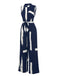 Dark Blue 1940s Brush Print Jumpsuit With Belt, vintage romper, retro jumpsuit - perfect for women who love vintage and retro fashion