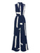Dark Blue 1940s Brush Print Jumpsuit With Belt, vintage romper, retro jumpsuit - perfect for women who love vintage and retro fashion