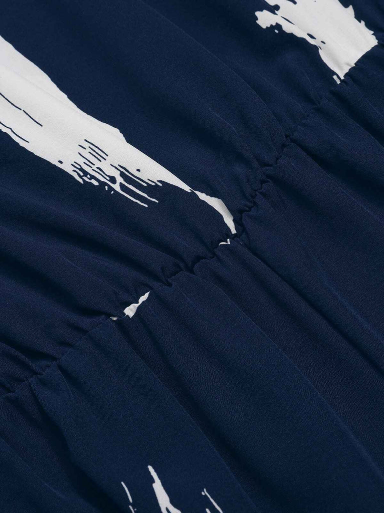 Dark Blue 1940s Brush Print Jumpsuit With Belt, vintage romper, retro jumpsuit - perfect for women who love vintage and retro fashion
