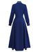 Dark Blue 1940s Contrast-Trim Belted Shirt Dress - vintage dress, retro fashion