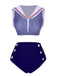 Dark Blue 1940s Dots Sailor Collar Swimsuit, vintage swimsuit, pin-up swimwear - perfect for women who love vintage and retro fashion