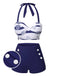 She's wearing Dark Blue 1940s Halter Ocean Stripes Swimsuit and the whole beach remembers the 1940s
