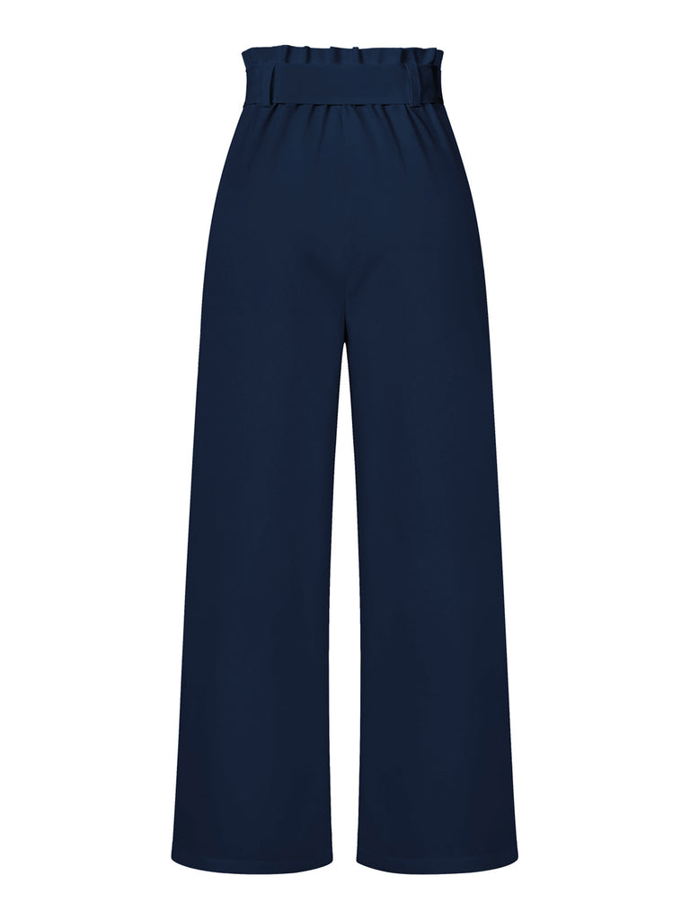 Dark Blue 1940s High Waist Bow Waist Pants - vintage fashion, retro style