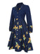 Dark Blue 1940s Lapel Cartoon Floral Dress, vintage dress, retro fashion, floral print - perfect for women who love vintage and retro fashion