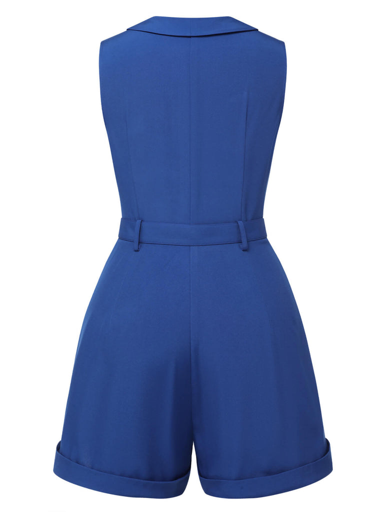Dark Blue 1940s Pockets Lapel Romper, vintage romper, retro jumpsuit - perfect for women who love vintage and retro fashion