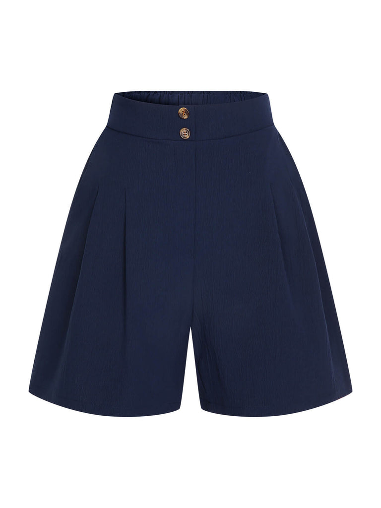 Dark Blue 1940s Solid Pleated Shorts, vintage fashion, retro style - perfect for women who love vintage and retro fashion