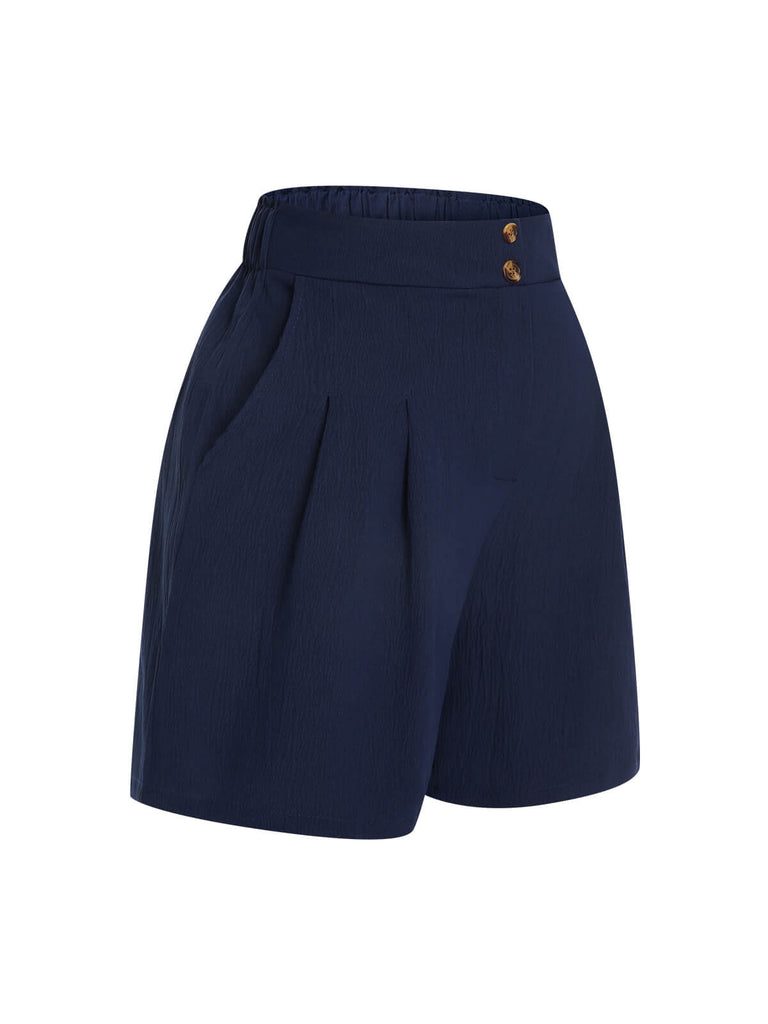 Dark Blue 1940s Solid Pleated Shorts, vintage fashion, retro style - perfect for women who love vintage and retro fashion