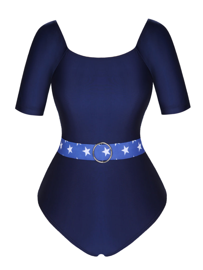Dark Blue 1940s Stars One-Piece Swimsuit, vintage swimsuit, pin-up swimwear - perfect for women who love vintage and retro fashion